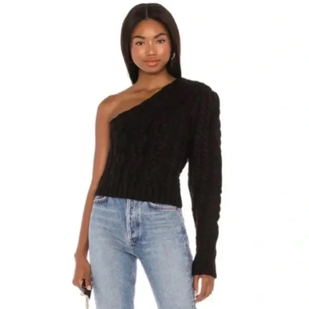 For Love & Lemons Quinn black cable knit one shoulder sweater NWT size 1X - Picture 1 of 3